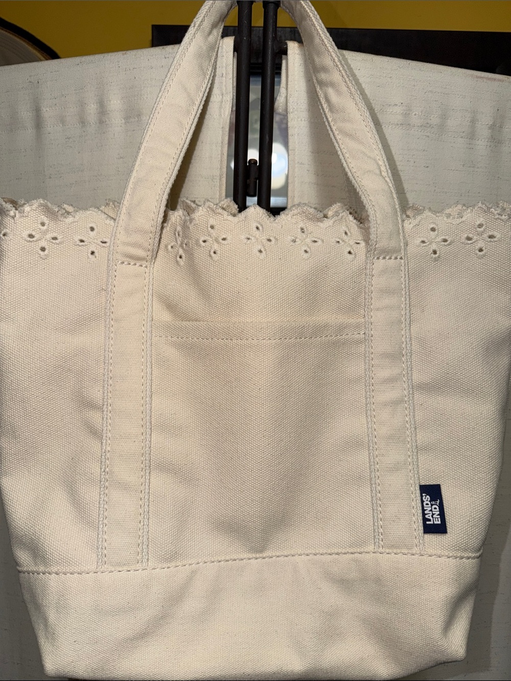 Lands' End Cream Large Eyelet-Trim Canvas Tote